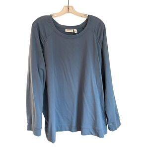 Denim & Co Active Blue French Terry Sweatshirt 3X Shirred Shoulder Pullover